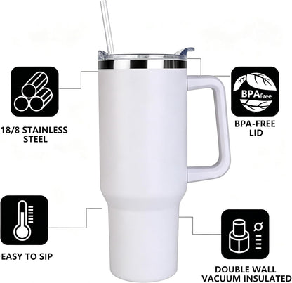 40 oz Tumbler with Handle and Straw Stainless Steel Insulated Tumbler Leak Proof Lid and Straw Lid Reusable Travel Mug Coffee Mug Cup Dishwasher Safe Keep Drinks Cold and Hot (Pink Dusk)