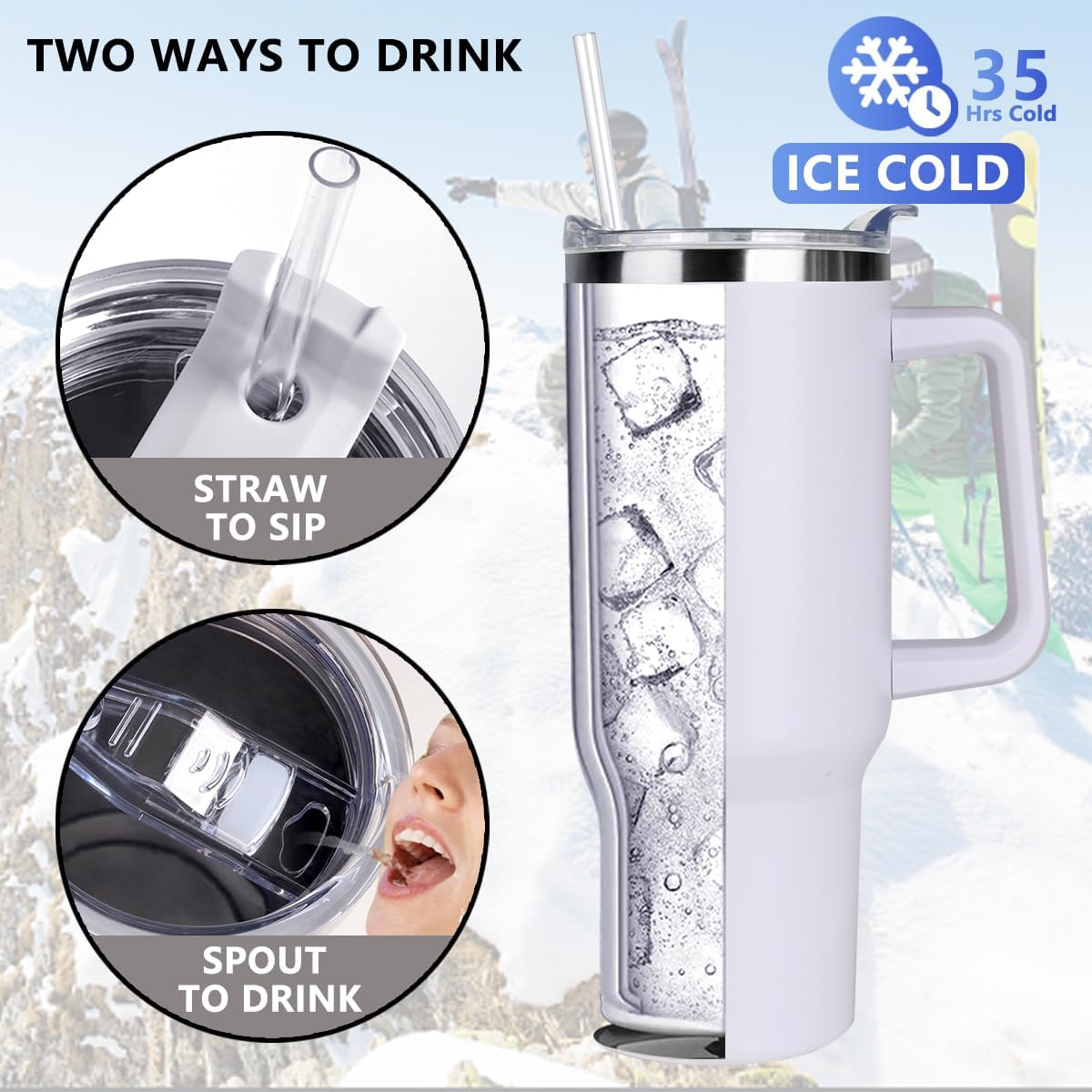 40 oz Tumbler with Handle and Straw Stainless Steel Insulated Tumbler Leak Proof Lid and Straw Lid Reusable Travel Mug Coffee Mug Cup Dishwasher Safe Keep Drinks Cold and Hot (Pink Dusk)