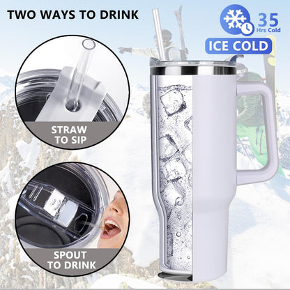 40 oz Tumbler with Handle and Straw Stainless Steel Insulated Tumbler Leak Proof Lid and Straw Lid Reusable Travel Mug Coffee Mug Cup Dishwasher Safe Keep Drinks Cold and Hot (Pink Dusk)
