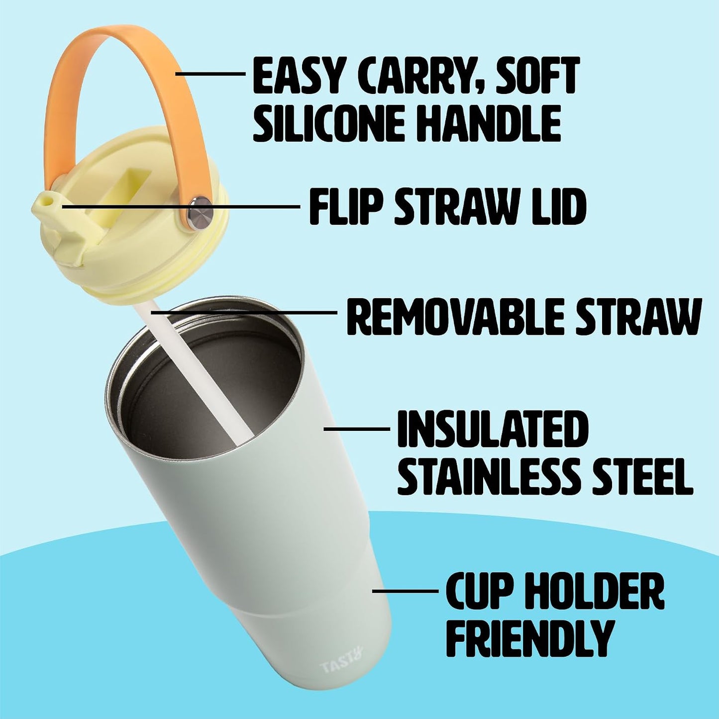 30oz Insulated Travel Tumbler, Leak-Proof Water Bottle, Double-Wall Stainless Steel Flask with Flip Straw Lid,Cup Holder Compatible with Easy Carry Handle, Cream