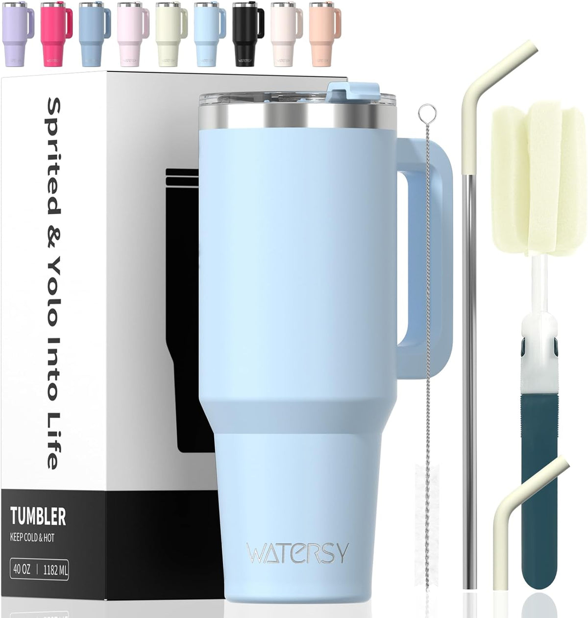 40 oz Tumbler with Handle,Tumbler with Lid and Straw,Double Wall Insulated Cup Stainless Steel Travel Mug(Cold for 34 Hours),Water Bottle for Iced Tea,Coffee,Cold Beverages(Purple)