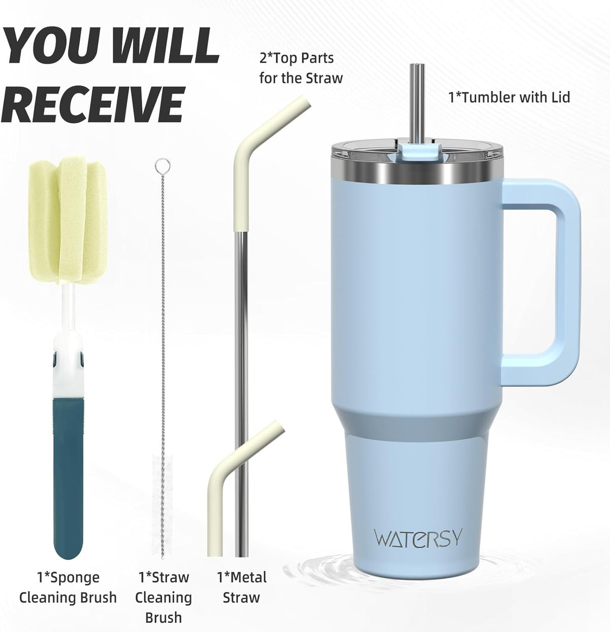 40 oz Tumbler with Handle,Tumbler with Lid and Straw,Double Wall Insulated Cup Stainless Steel Travel Mug(Cold for 34 Hours),Water Bottle for Iced Tea,Coffee,Cold Beverages(Purple)