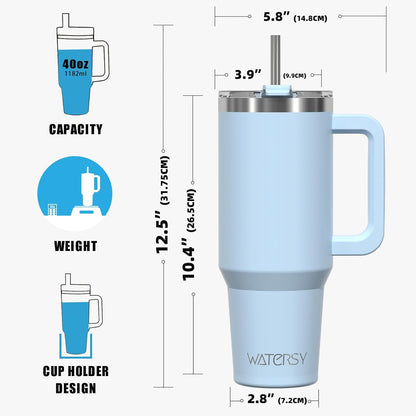 40 oz Tumbler with Handle,Tumbler with Lid and Straw,Double Wall Insulated Cup Stainless Steel Travel Mug(Cold for 34 Hours),Water Bottle for Iced Tea,Coffee,Cold Beverages(Purple)