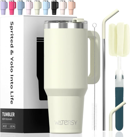 40 oz Tumbler with Handle,Tumbler with Lid and Straw,Double Wall Insulated Cup Stainless Steel Travel Mug(Cold for 34 Hours),Water Bottle for Iced Tea,Coffee,Cold Beverages(Purple)
