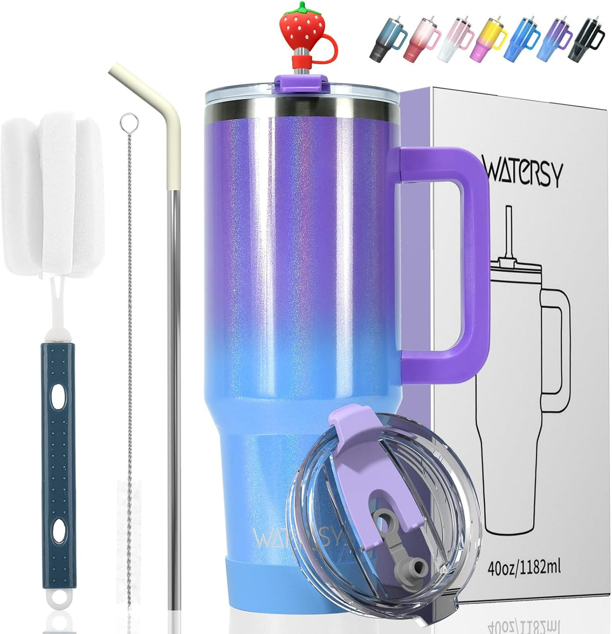 40 oz Tumbler with Handle,Tumbler with Lid and Straw,Double Wall Insulated Cup Stainless Steel Travel Mug(Cold for 34 Hours),Water Bottle for Iced Tea,Coffee,Cold Beverages(Purple)