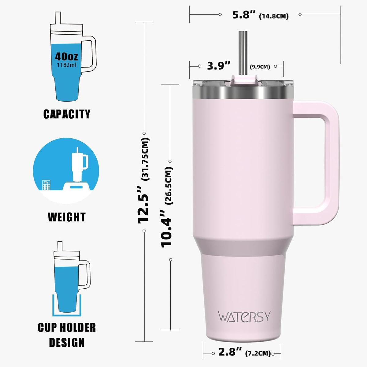 40 oz Tumbler with Handle,Tumbler with Lid and Straw,Double Wall Insulated Cup Stainless Steel Travel Mug(Cold for 34 Hours),Water Bottle for Iced Tea,Coffee,Cold Beverages(Purple)