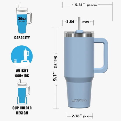 40 oz Tumbler with Handle,Tumbler with Lid and Straw,Double Wall Insulated Cup Stainless Steel Travel Mug(Cold for 34 Hours),Water Bottle for Iced Tea,Coffee,Cold Beverages(Purple)