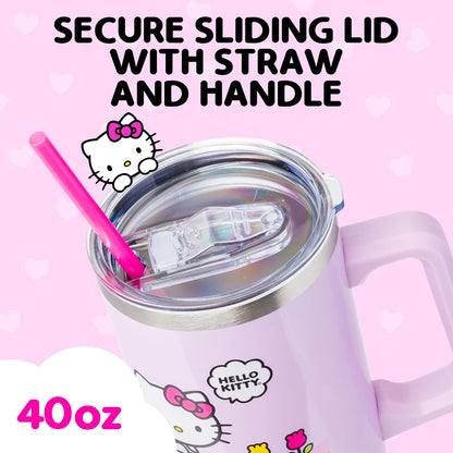 Betty Boop Core Cute Pose, Stainless Steel Tumbler, 40oz | Sitting, Hearts and Dots, Straw Cover Cap, Handle, Lid, Double Walled, Fits in Cup Holder, 1.18 Liters - Colors A