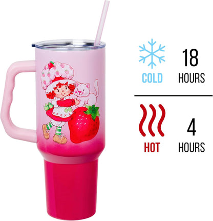 Betty Boop Core Cute Pose, Stainless Steel Tumbler, 40oz | Sitting, Hearts and Dots, Straw Cover Cap, Handle, Lid, Double Walled, Fits in Cup Holder, 1.18 Liters - Colors A
