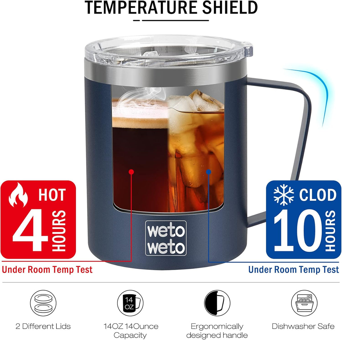 14 oz Insulated Coffee Mug, Vacuum Camping Mug with Lid, Handle
