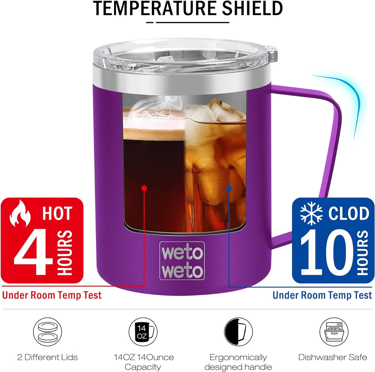 14 oz Insulated Coffee Mug, Vacuum Camping Mug with Lid, Handle