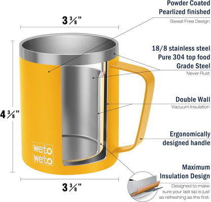 14 oz Insulated Coffee Mug, Vacuum Camping Mug with Lid, Handle