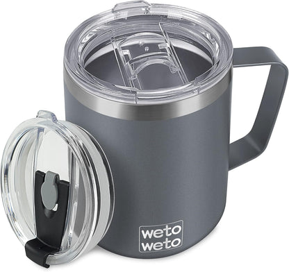 14 oz Insulated Coffee Mug, Vacuum Camping Mug with Lid, Handle