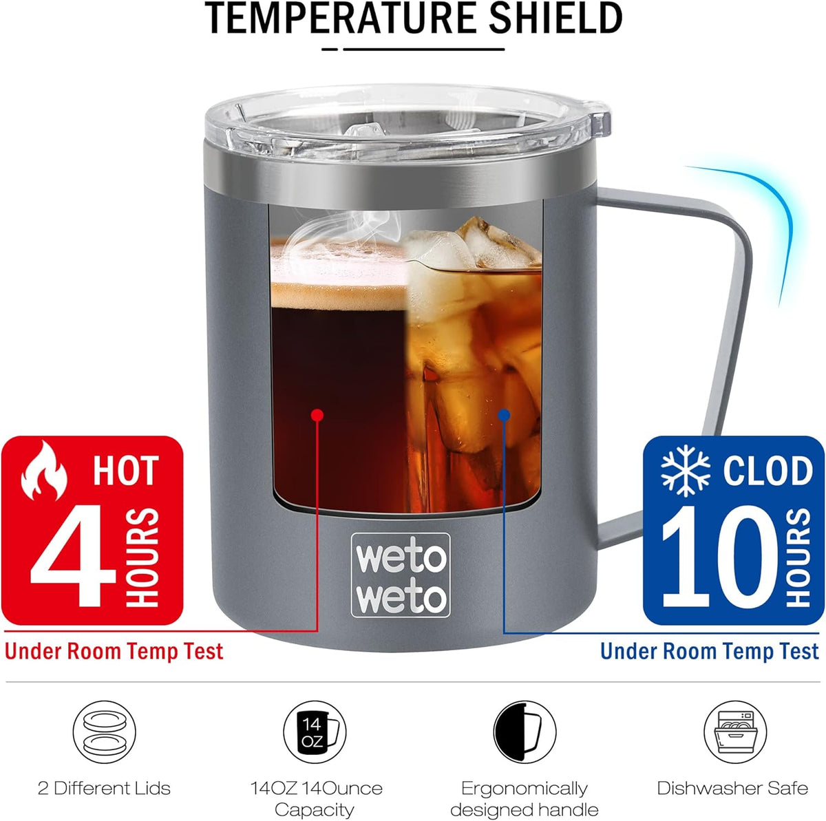 14 oz Insulated Coffee Mug, Vacuum Camping Mug with Lid, Handle