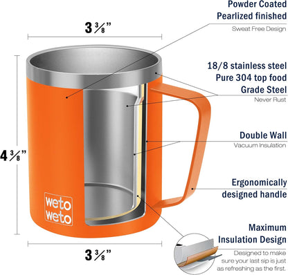 14 oz Insulated Coffee Mug, Vacuum Camping Mug with Lid, Handle