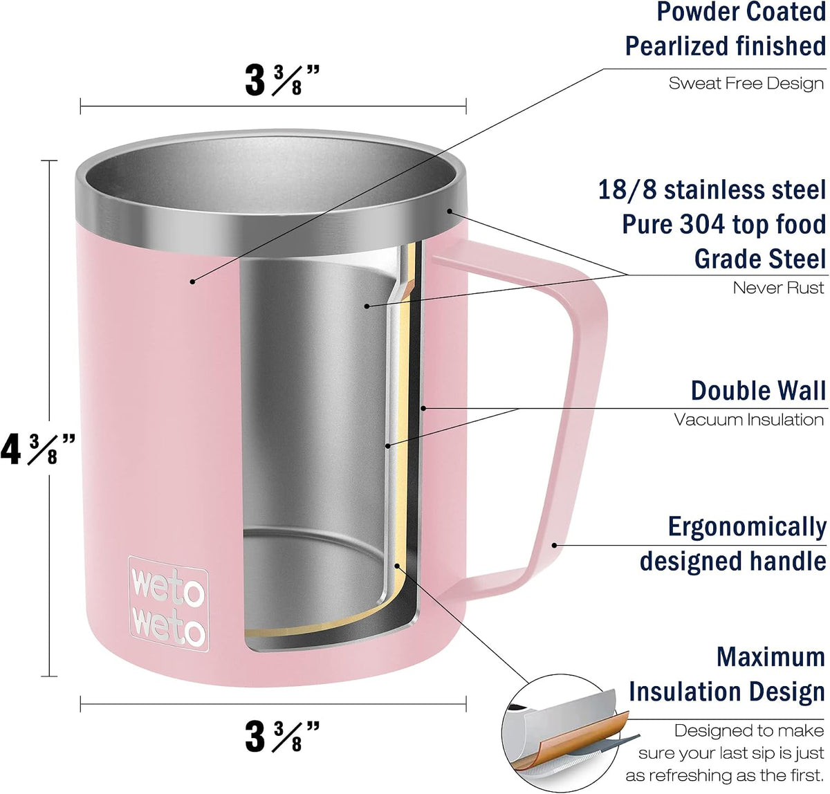 14 oz Insulated Coffee Mug, Vacuum Camping Mug with Lid, Handle