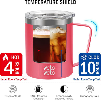 14 oz Insulated Coffee Mug, Vacuum Camping Mug with Lid, Handle