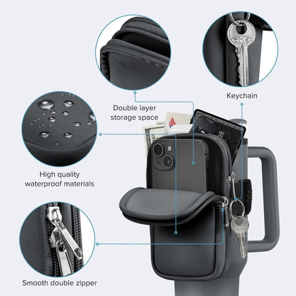 Water Bottle Pouch For Stanley Cup 40oz 30oz, Running Water Bottle Bag for Cards, Keys, Phone, Gym Accessories For Men Women, Travel Tumbler Mug Pouch Compatible With Stanley, Simple Modern