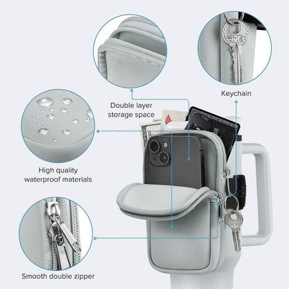 Water Bottle Pouch For Stanley Cup 40oz 30oz, Running Water Bottle Bag for Cards, Keys, Phone, Gym Accessories For Men Women, Travel Tumbler Mug Pouch Compatible With Stanley, Simple Modern