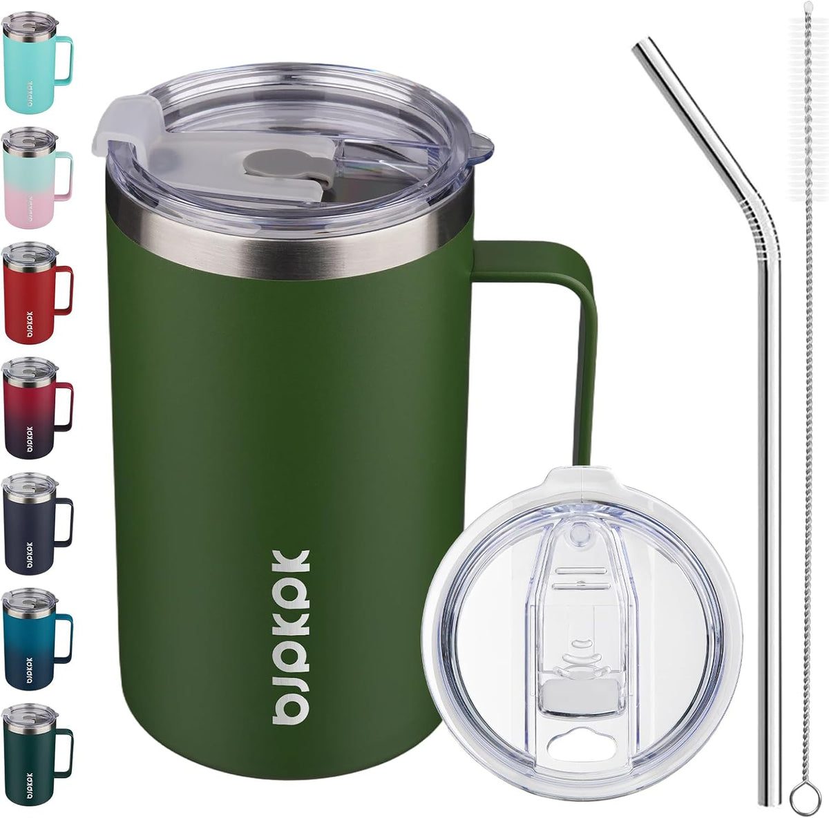25oz Insulated Coffee Mug with Handle, Stainless Steel Travel Mug | Keeps Drinks Hot & Cold, Double Wall Vacuum, 2 Lids Included, BPA-Free Coffee Tumbler for Home, Office & Travel