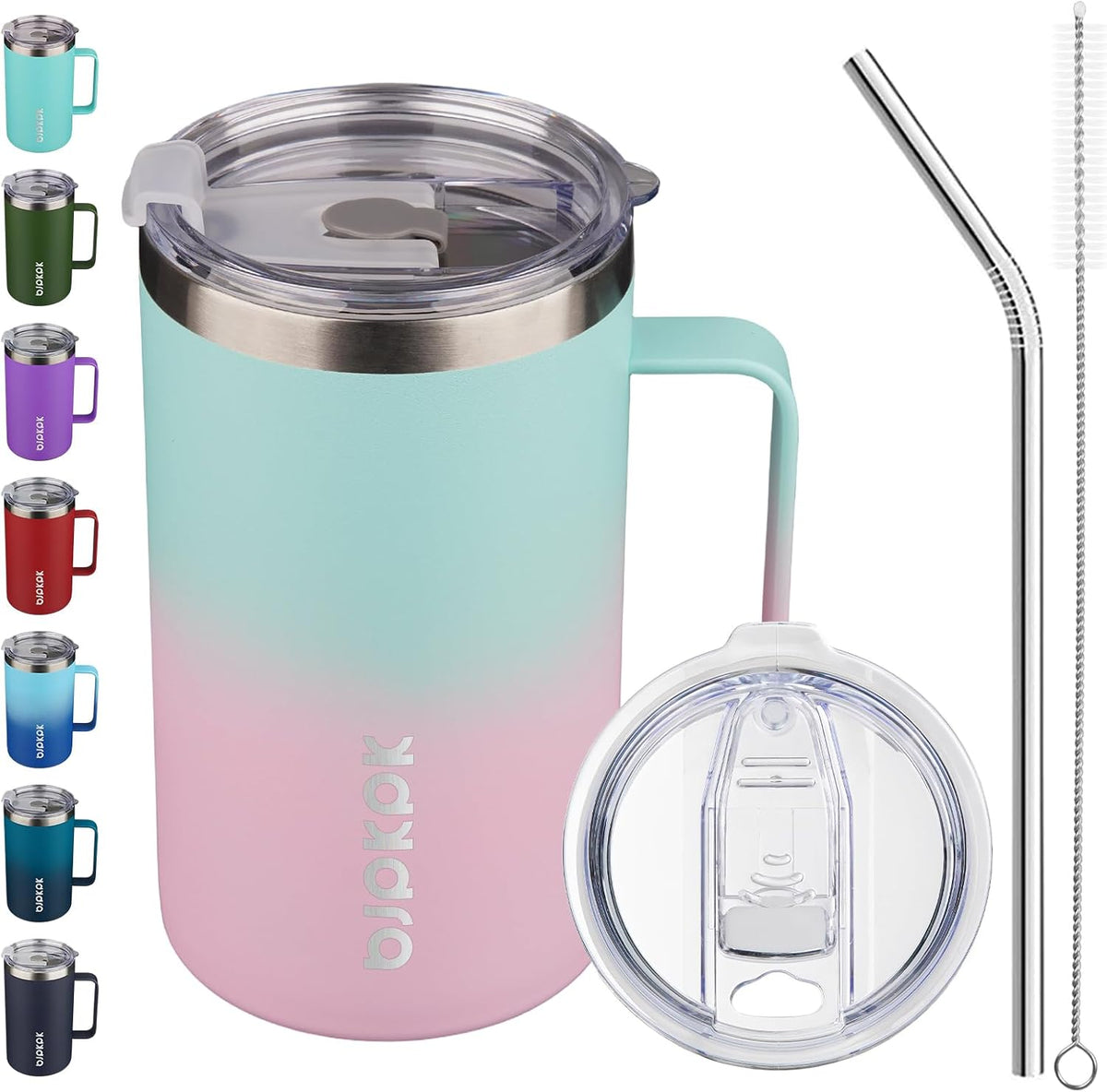 25oz Insulated Coffee Mug with Handle, Stainless Steel Travel Mug | Keeps Drinks Hot & Cold, Double Wall Vacuum, 2 Lids Included, BPA-Free Coffee Tumbler for Home, Office & Travel