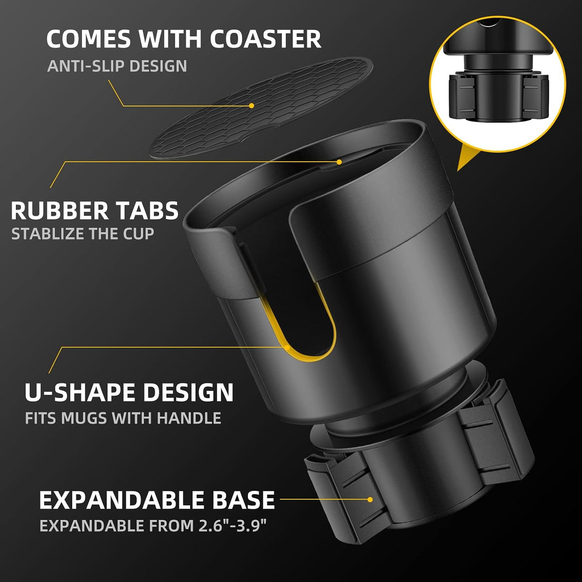 Car Cup Holder Expander, Extender for Car with Adjustable Base