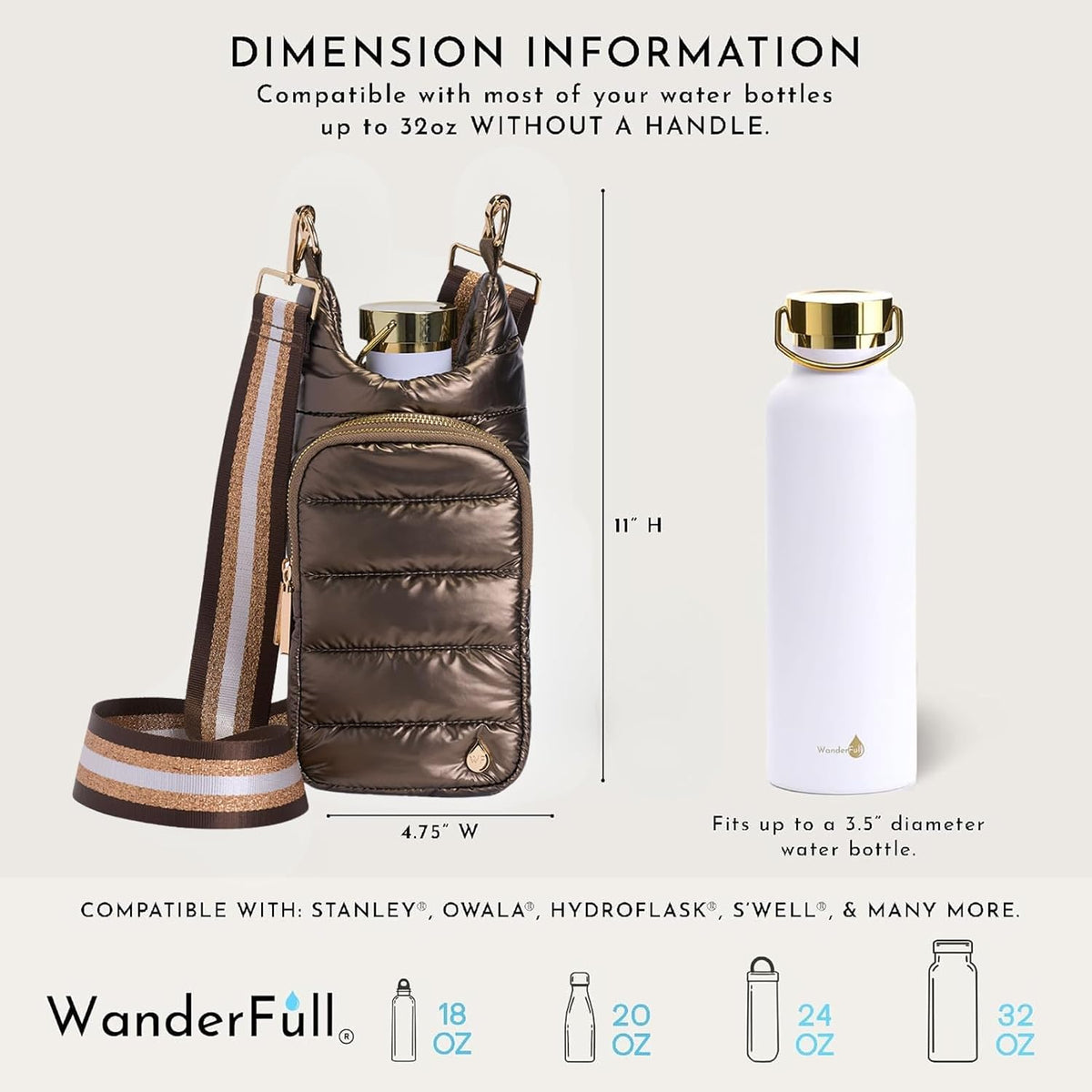 Original HydroBag Crossbody Water Bottle Holder with Phone Pocket, Fits Water Bottles up to 32 oz - Colors B