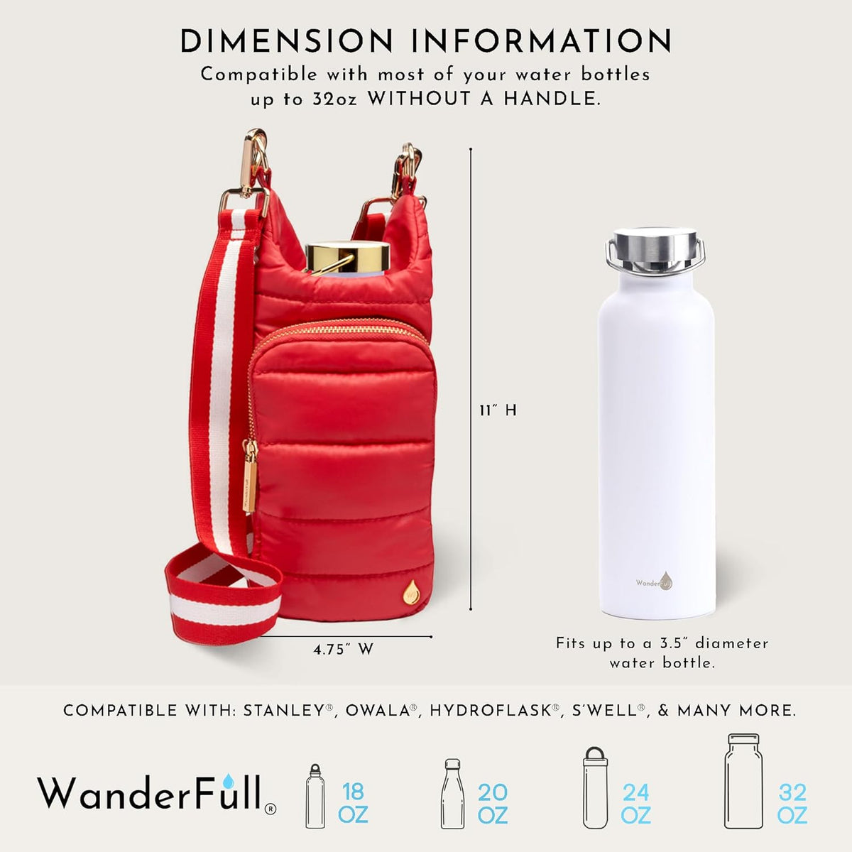 Original HydroBag Crossbody Water Bottle Holder with Phone Pocket, Fits Water Bottles up to 32 oz - Colors B