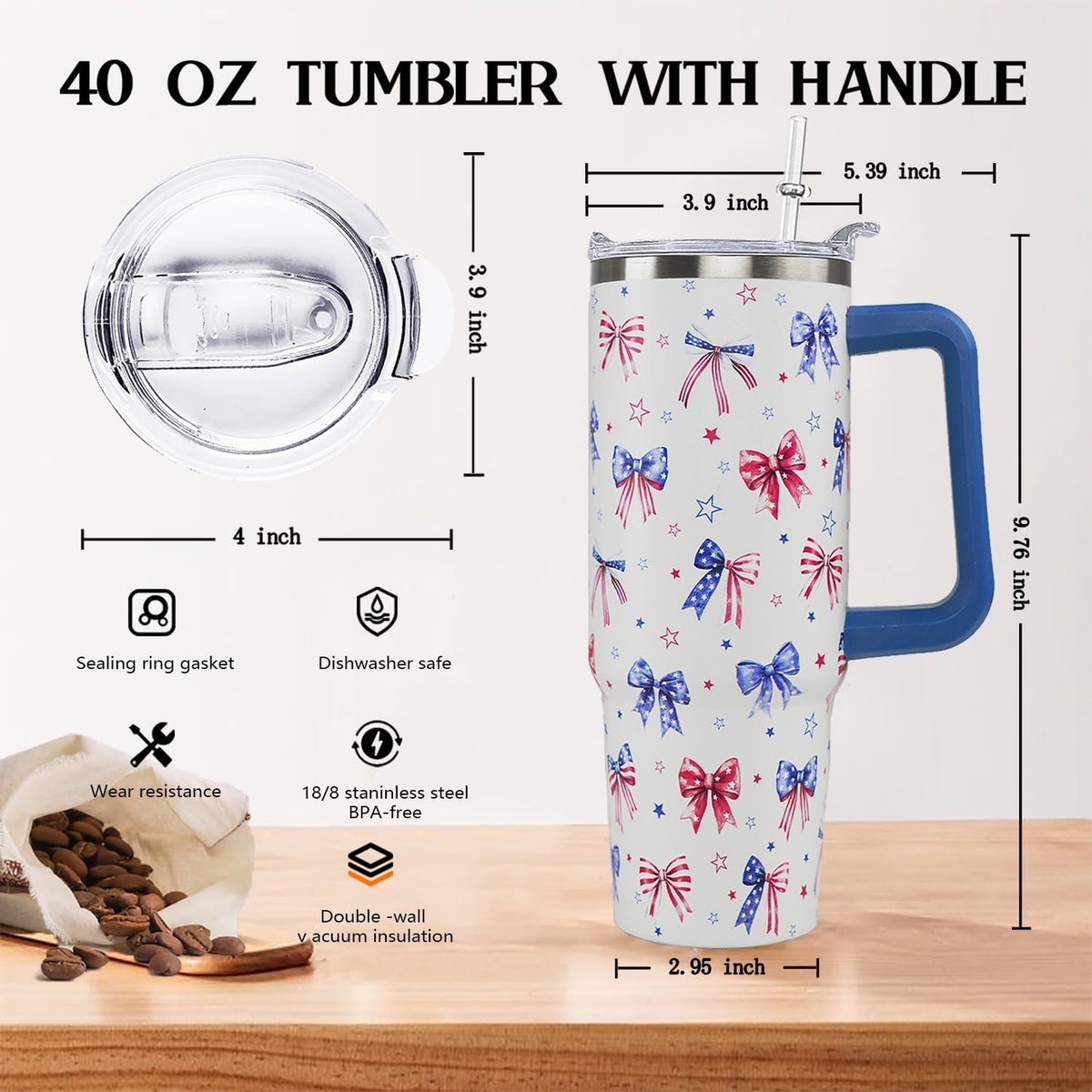 Ceovfoi 40 oz Pickleball Coffee Mug Vacuum Insulated Travel Tumbler with Handle, Lid & Straw - Perfect Pickleball Gifts for Players, Coaches, Lovers | Pickleball Accessories - Colors A