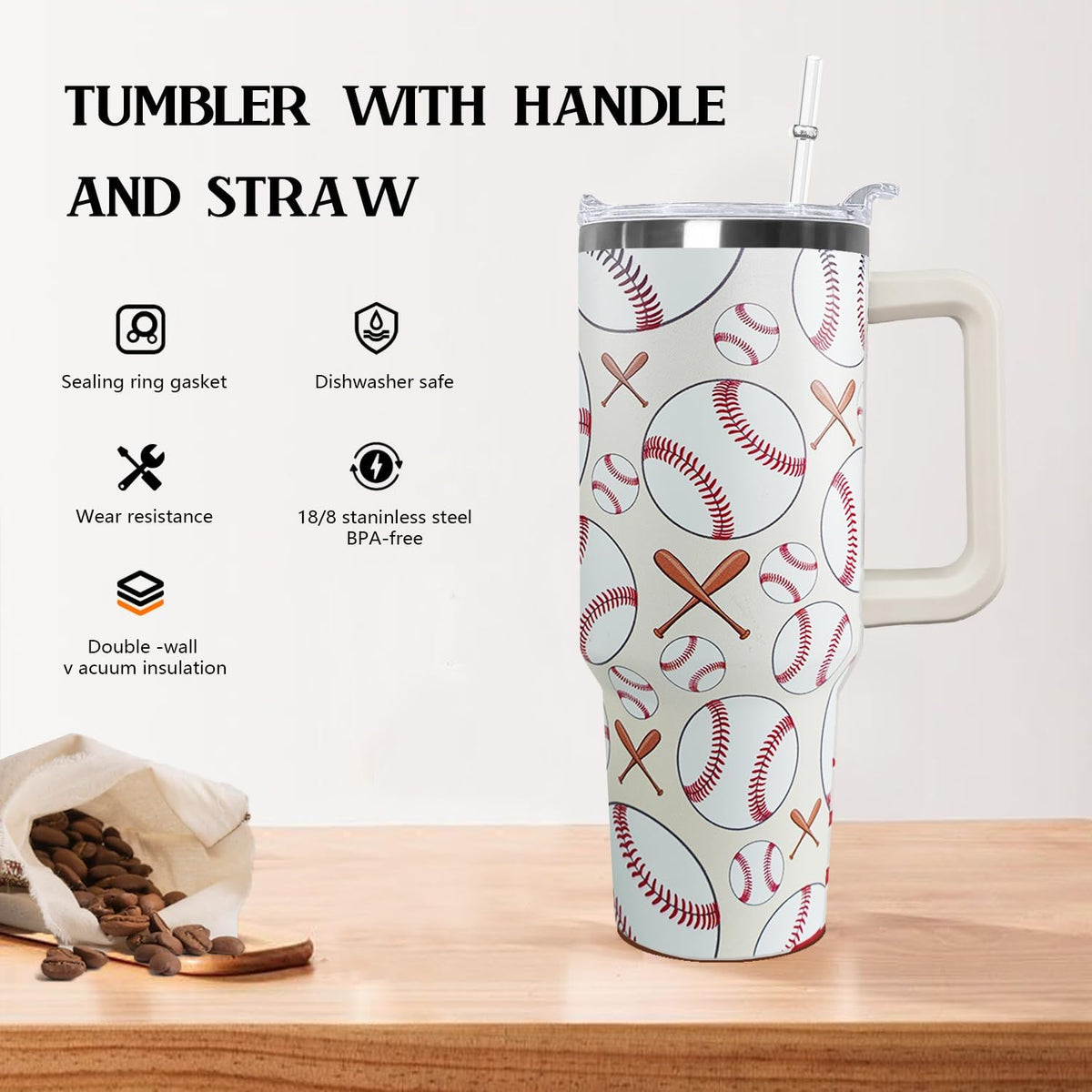 Ceovfoi 40 oz Pickleball Coffee Mug Vacuum Insulated Travel Tumbler with Handle, Lid & Straw - Perfect Pickleball Gifts for Players, Coaches, Lovers | Pickleball Accessories - Colors A