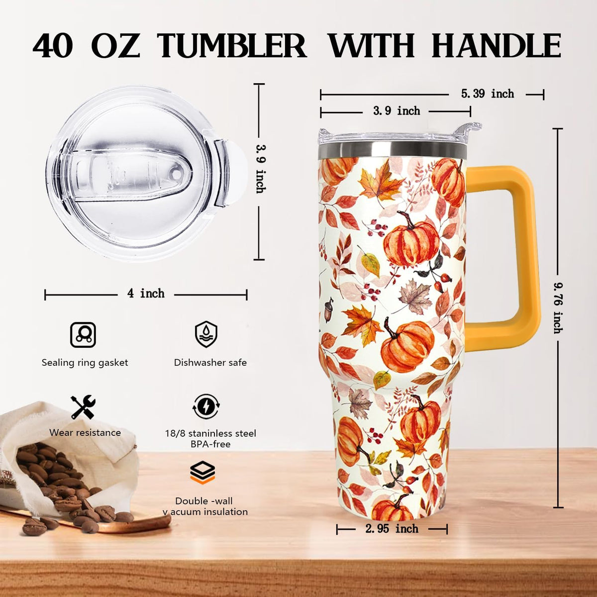 Ceovfoi 40 oz Pickleball Coffee Mug Vacuum Insulated Travel Tumbler with Handle, Lid & Straw - Perfect Pickleball Gifts for Players, Coaches, Lovers | Pickleball Accessories - Colors A