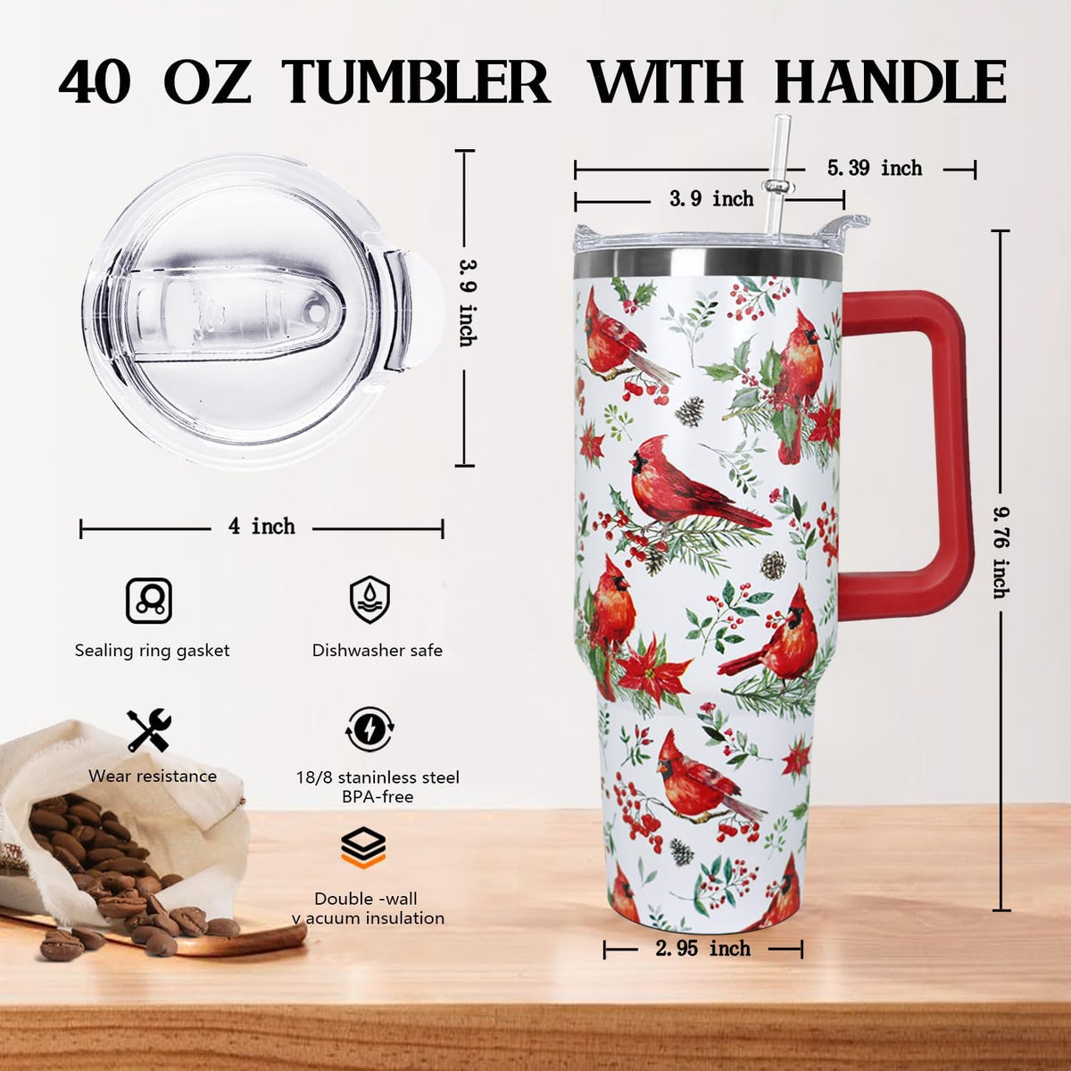 Ceovfoi 40 oz Pickleball Coffee Mug Vacuum Insulated Travel Tumbler with Handle, Lid & Straw - Perfect Pickleball Gifts for Players, Coaches, Lovers | Pickleball Accessories - Colors A