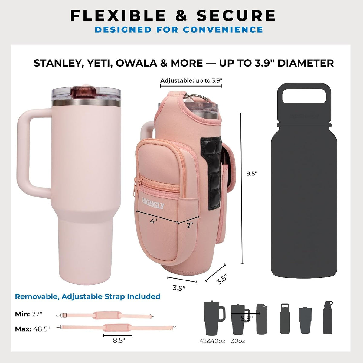 Magnetic Gym Bag for Stanley & Owala 30-40oz, Water Bottle Holder