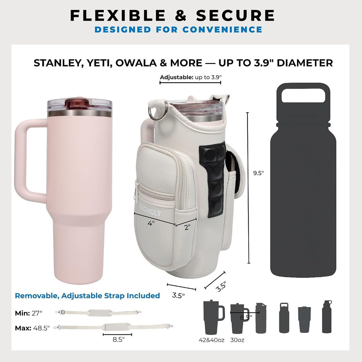 Magnetic Gym Bag for Stanley & Owala 30-40oz, Water Bottle Holder