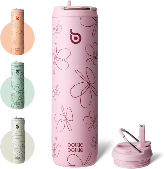 BOTTLE BOTTLE Insulated Water Bottle 24oz with Straw Lid and Handle Sports
