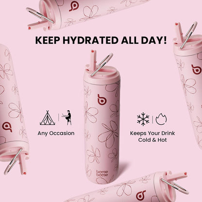 BOTTLE BOTTLE Insulated Water Bottle 24oz with Straw Lid and Handle Sports