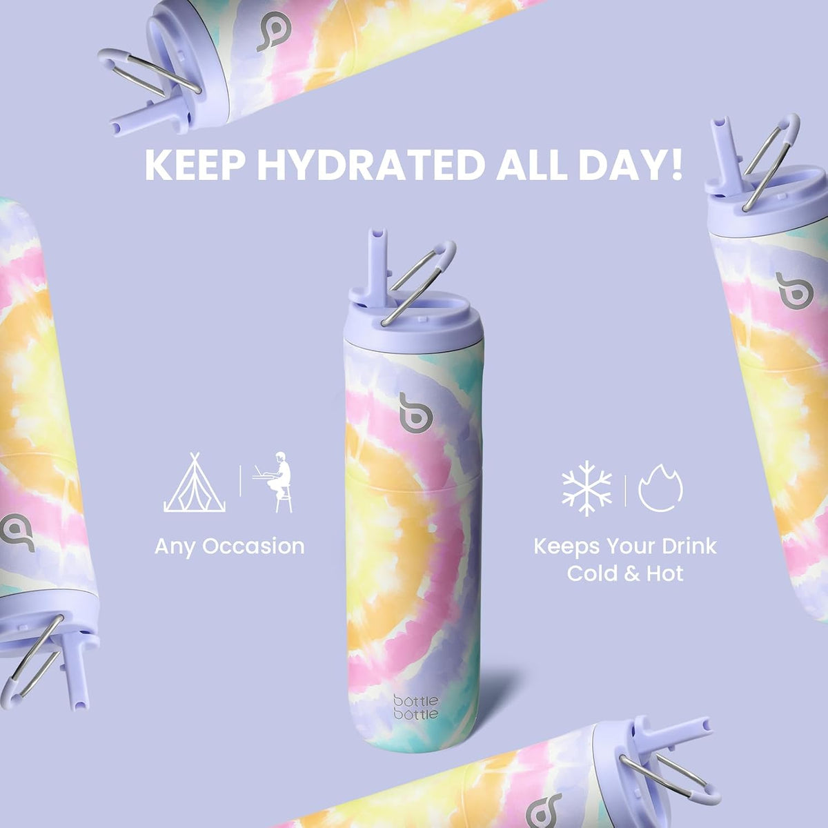 BOTTLE BOTTLE Insulated Water Bottle 24oz with Straw Lid and Handle Sports