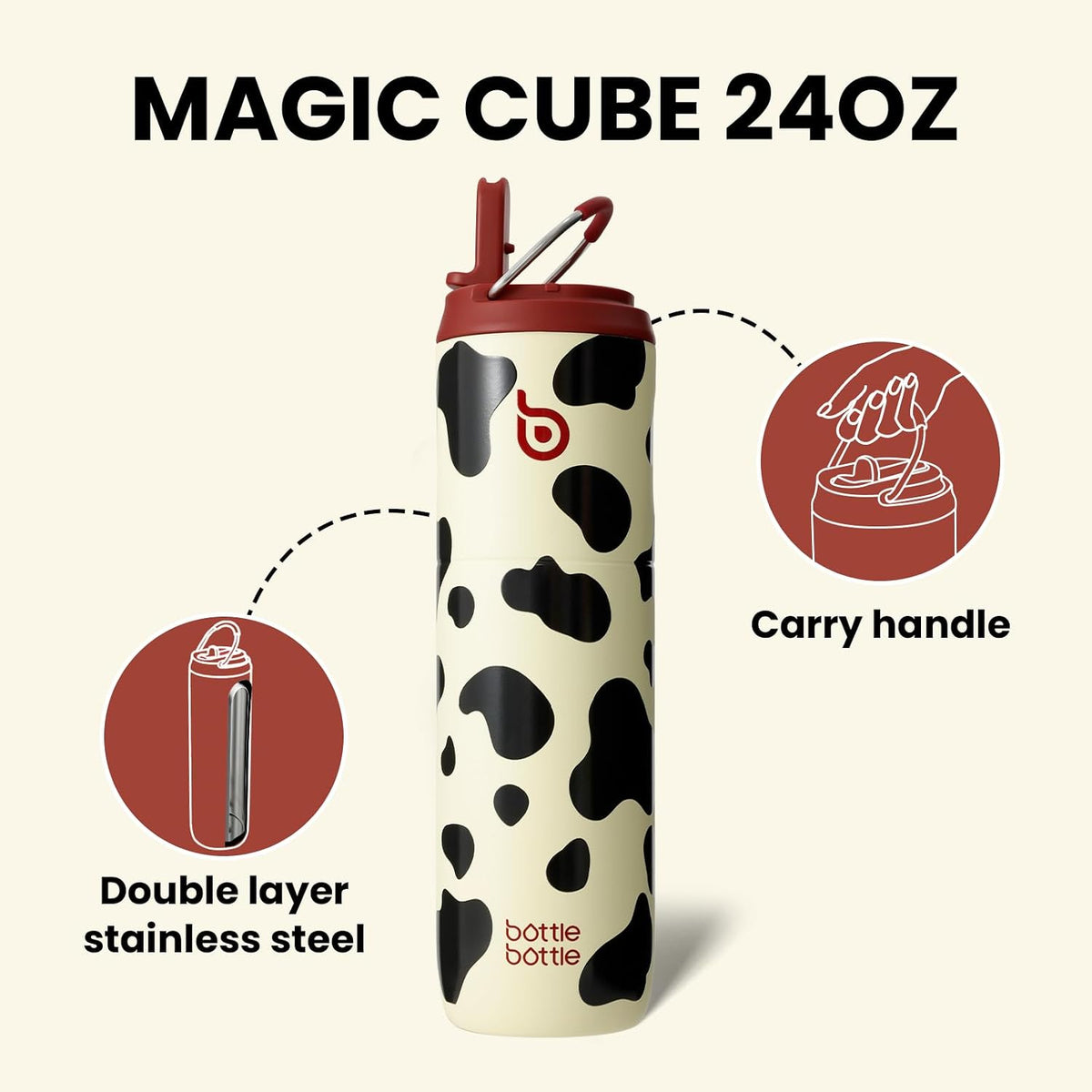 BOTTLE BOTTLE Insulated Water Bottle 24oz with Straw Lid and Handle Sports