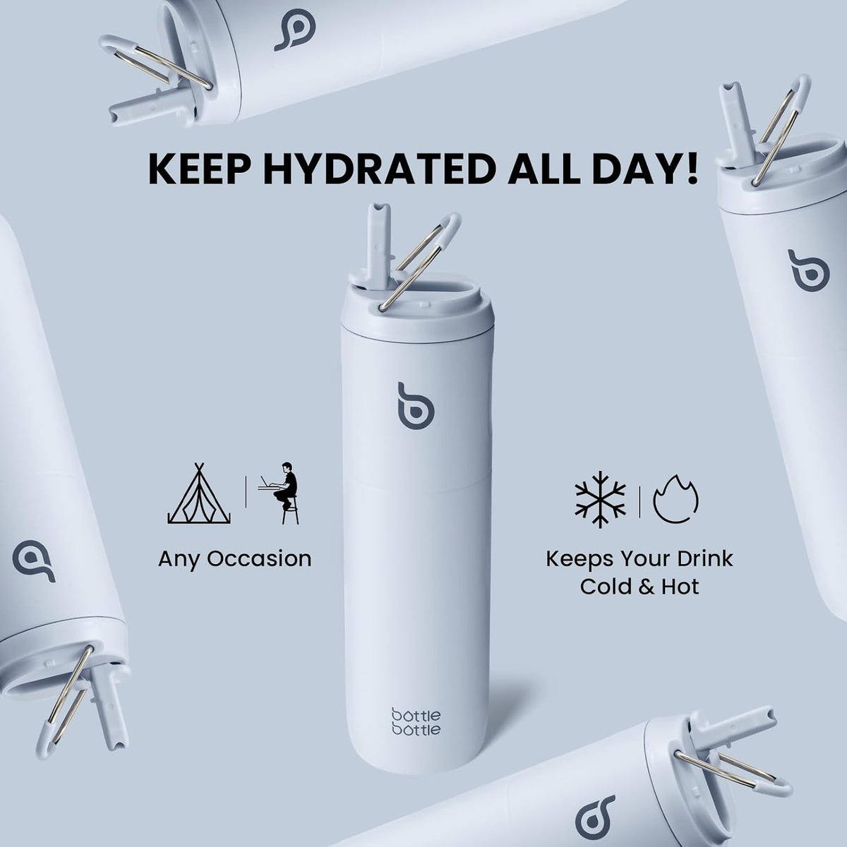 BOTTLE BOTTLE Insulated Water Bottle 24oz with Straw Lid and Handle Sports
