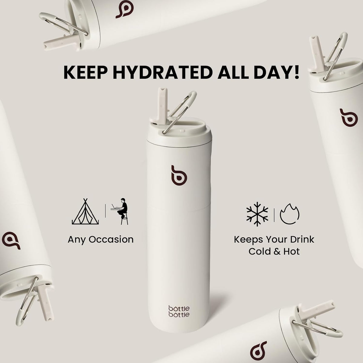 BOTTLE BOTTLE Insulated Water Bottle 24oz with Straw Lid and Handle Sports
