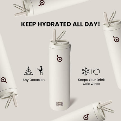 BOTTLE BOTTLE Insulated Water Bottle 24oz with Straw Lid and Handle Sports