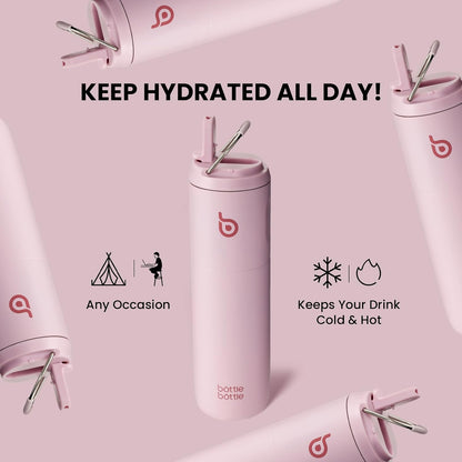 BOTTLE BOTTLE Insulated Water Bottle 24oz with Straw Lid and Handle Sports