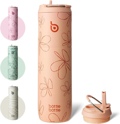 BOTTLE BOTTLE Insulated Water Bottle 24oz with Straw Lid and Handle Sports