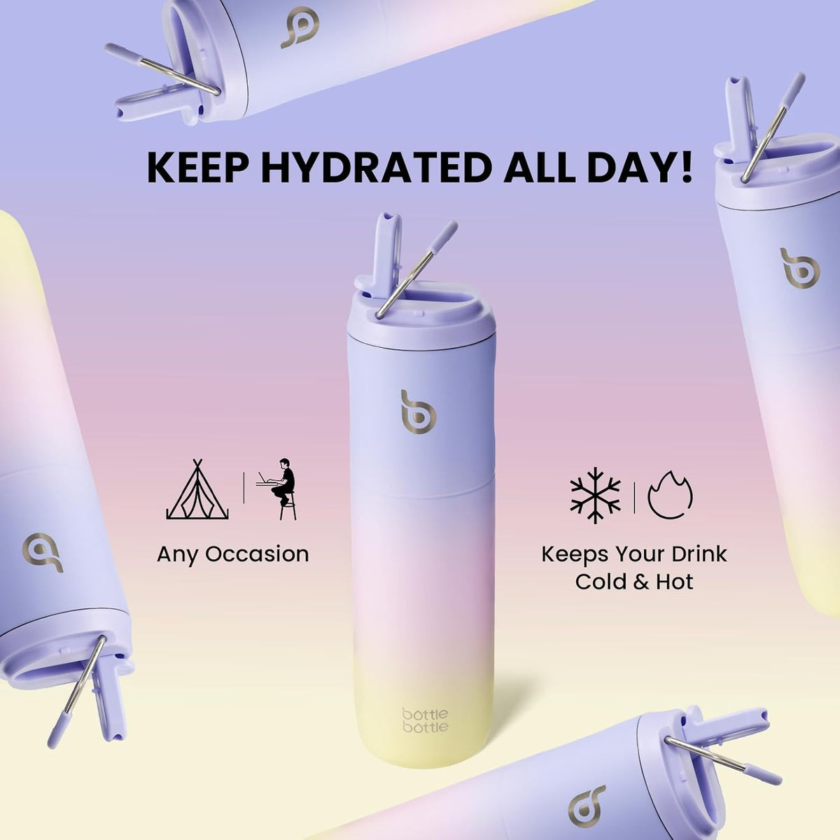 BOTTLE BOTTLE Insulated Water Bottle 24oz with Straw Lid and Handle Sports