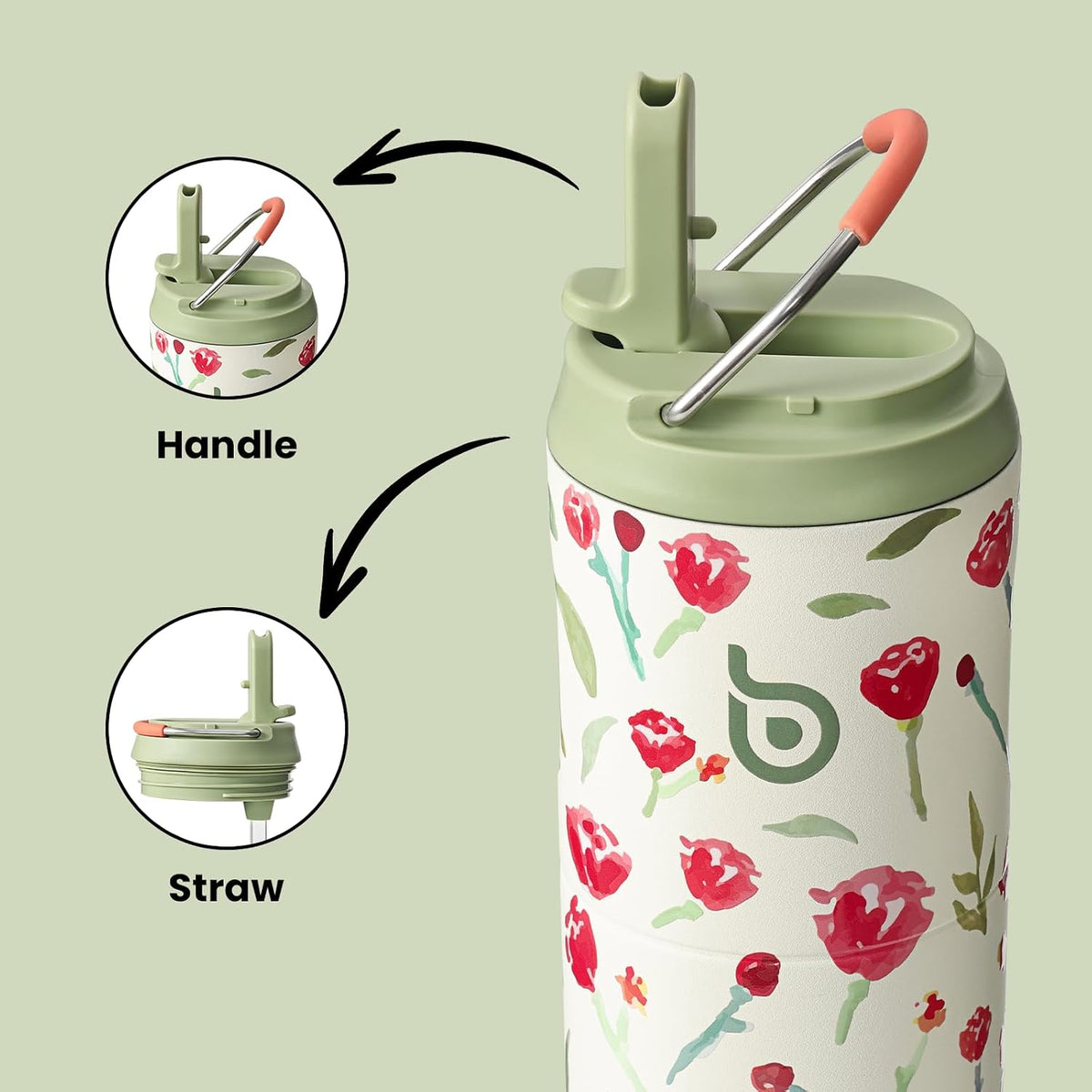 BOTTLE BOTTLE Insulated Water Bottle 24oz with Straw Lid and Handle Sports