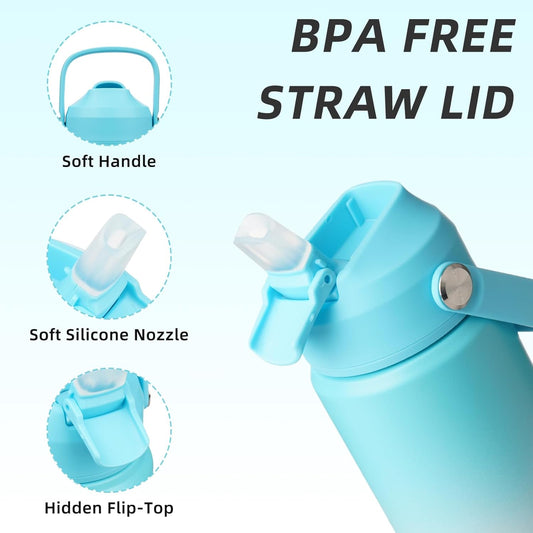 18oz Insulated Water Bottle, Stainless Steel Bottle with Straw Lid