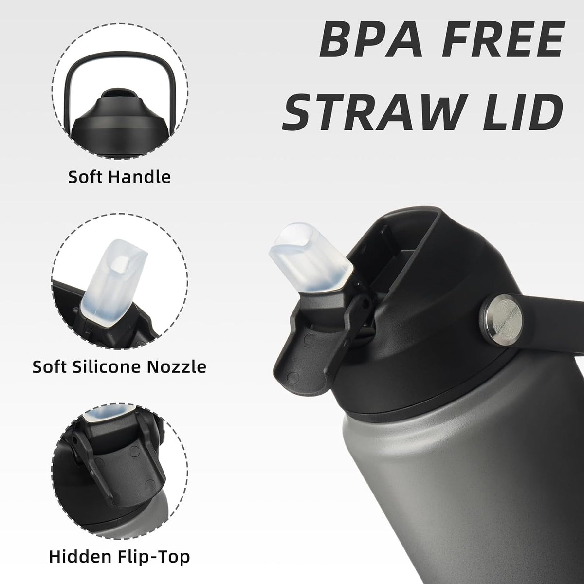 18oz Insulated Water Bottle, Stainless Steel Bottle with Straw Lid