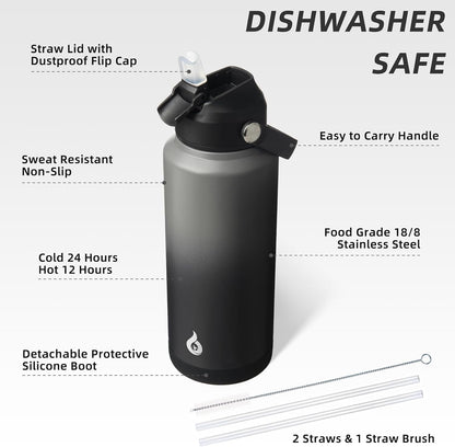 18oz Insulated Water Bottle, Stainless Steel Bottle with Straw Lid