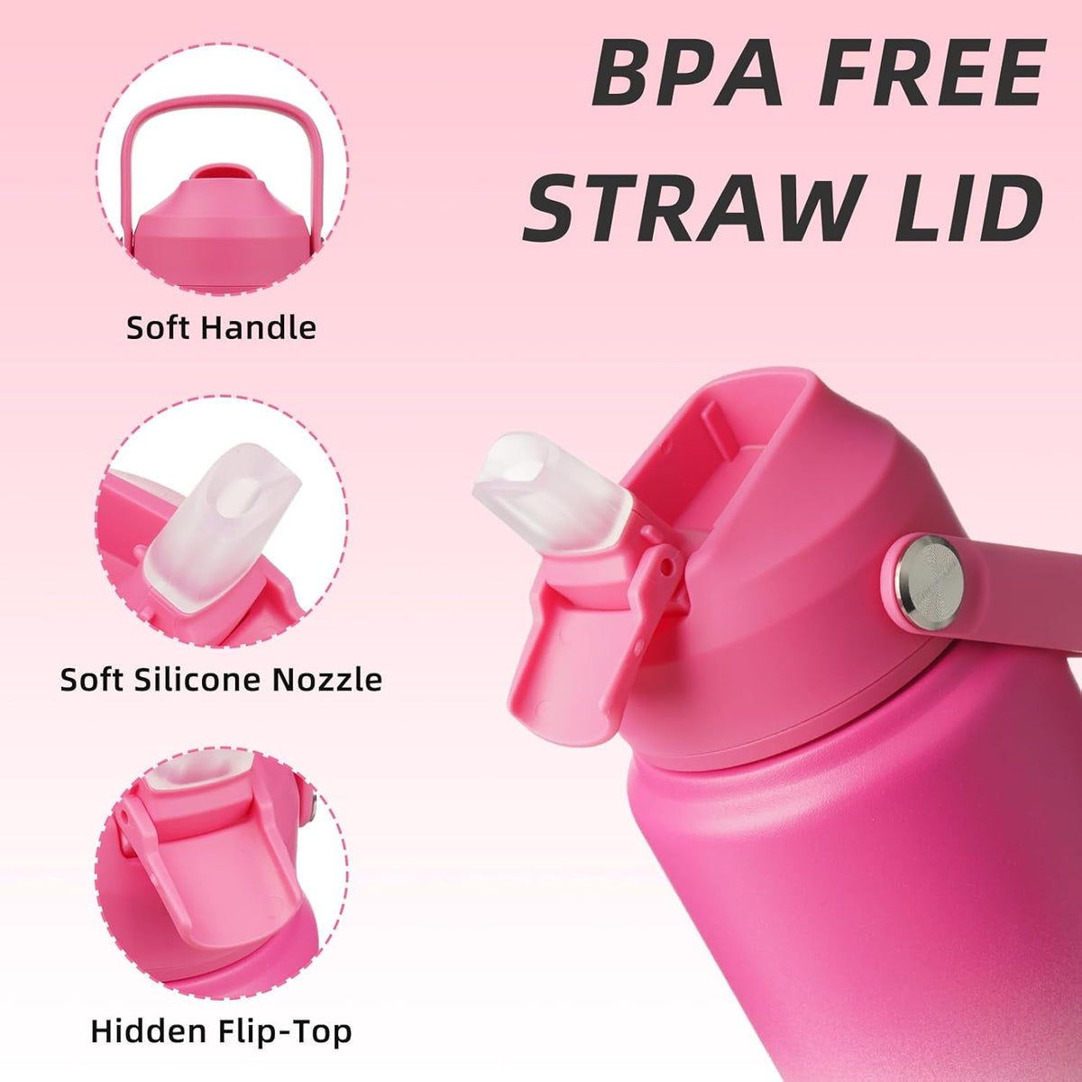 18oz Insulated Water Bottle, Stainless Steel Bottle with Straw Lid