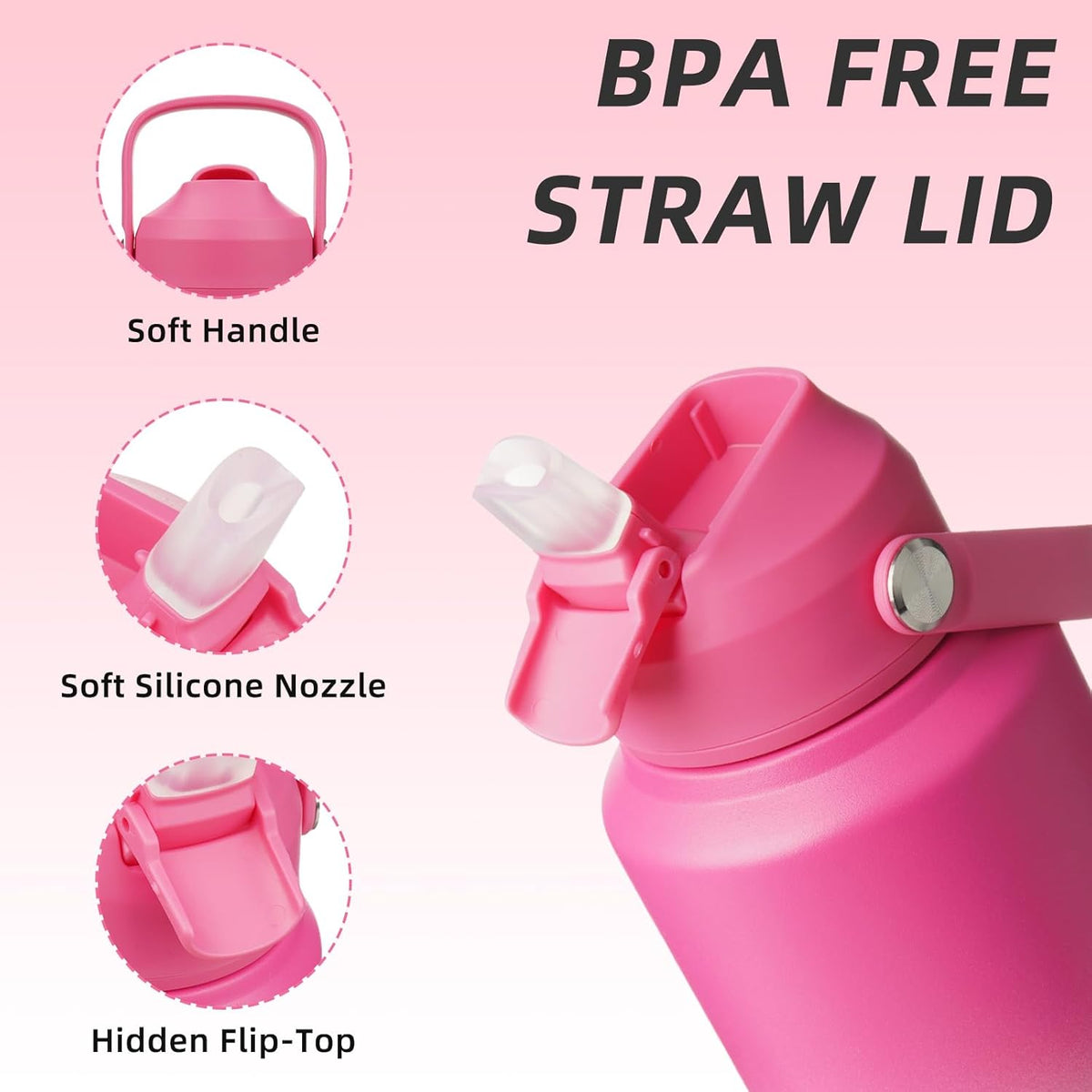 18oz Insulated Water Bottle, Stainless Steel Bottle with Straw Lid